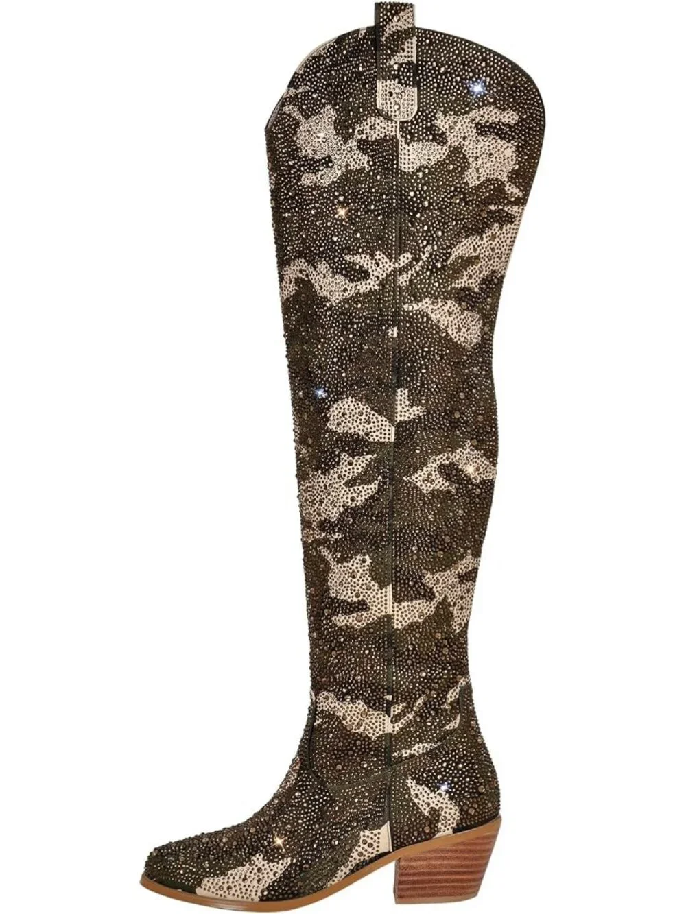 🆕 Women's Camouflage Embroidered Rhinestones Western Wide Calf Cowboy Boots